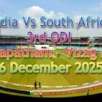India Vs South Africa Visakhapatnam - Vizag 3rd ODI Match Tickets - 6 Dec 2025