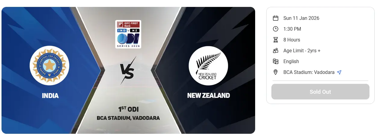 India Vs New Zealand Vadodara ODI Tickets Sold Out Within Minutes - Fans Left Shocked