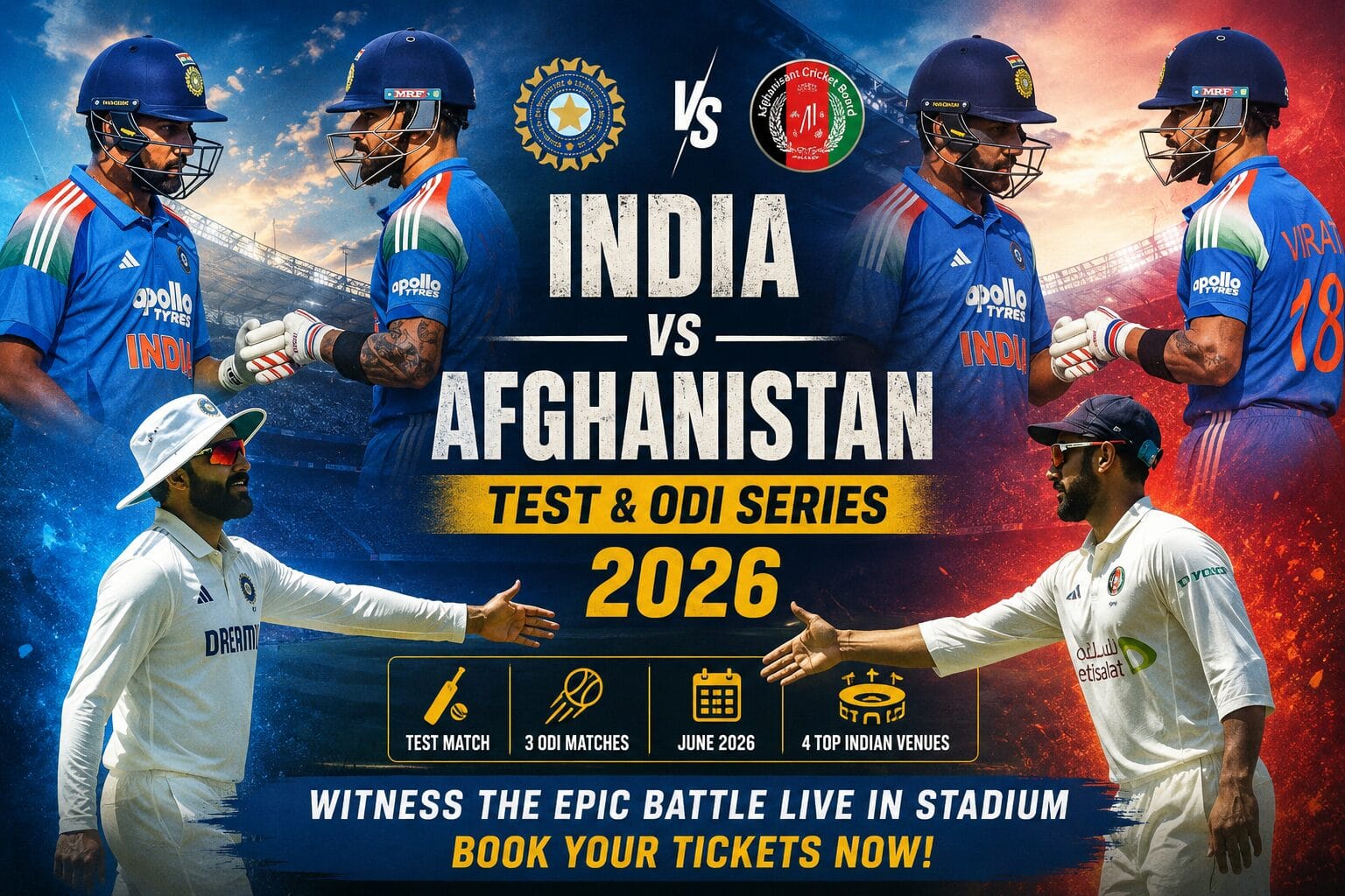 India Vs Afghanistan {Test & ODI} Tickets Online Booking Complete Guide