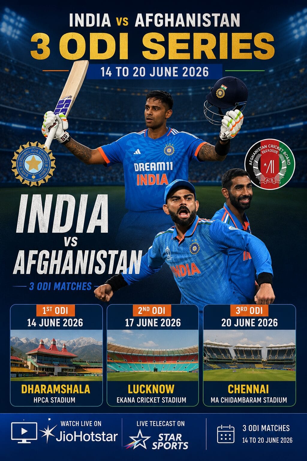 India Vs Afganistan Tickets Price {Dharamshala, Lucknow & Chennai)